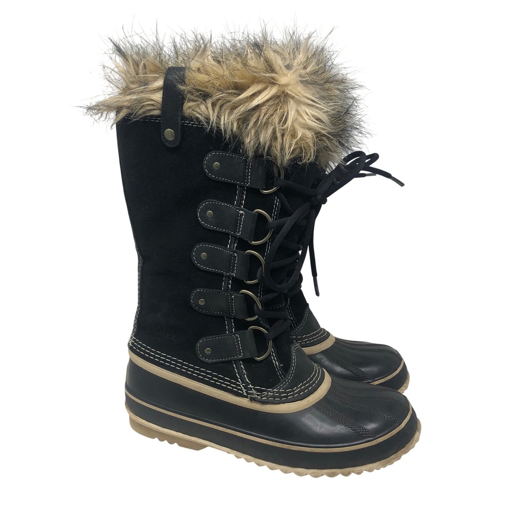 Sorel Joan of Arctic Boots Womens 9 Black Faux Fur Waterproof Snow Ski Outdoor